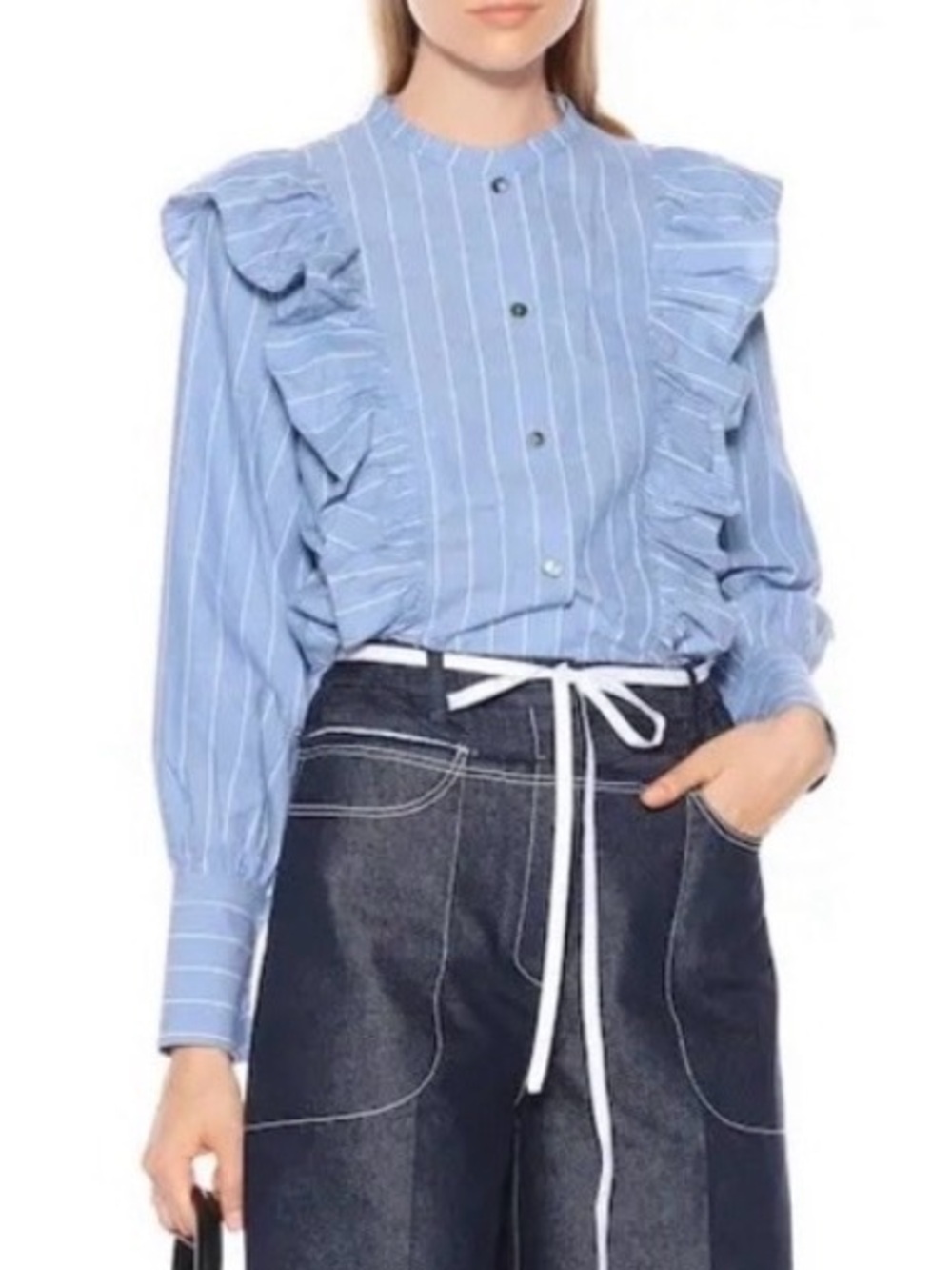 Rejina Pyo Blue linen blend ruffle top - Size 8
